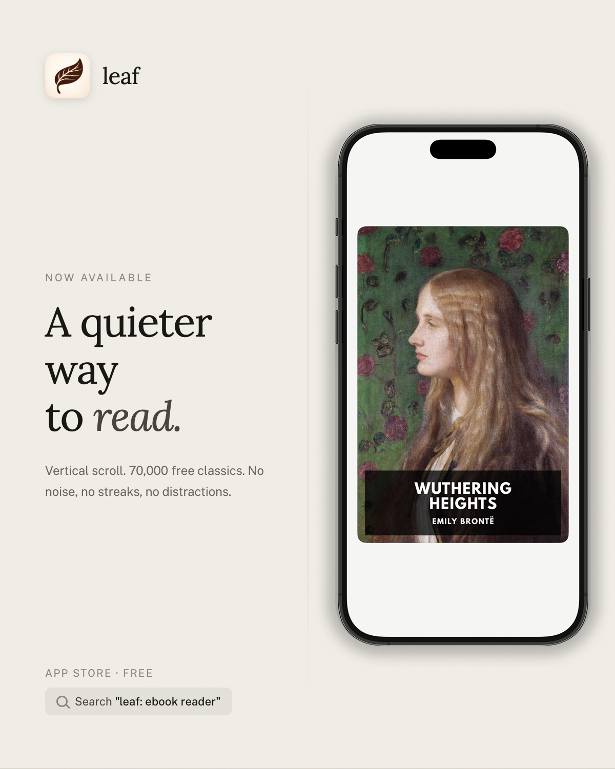 leaf vertical scrolling ebook reader shown on an iPhone