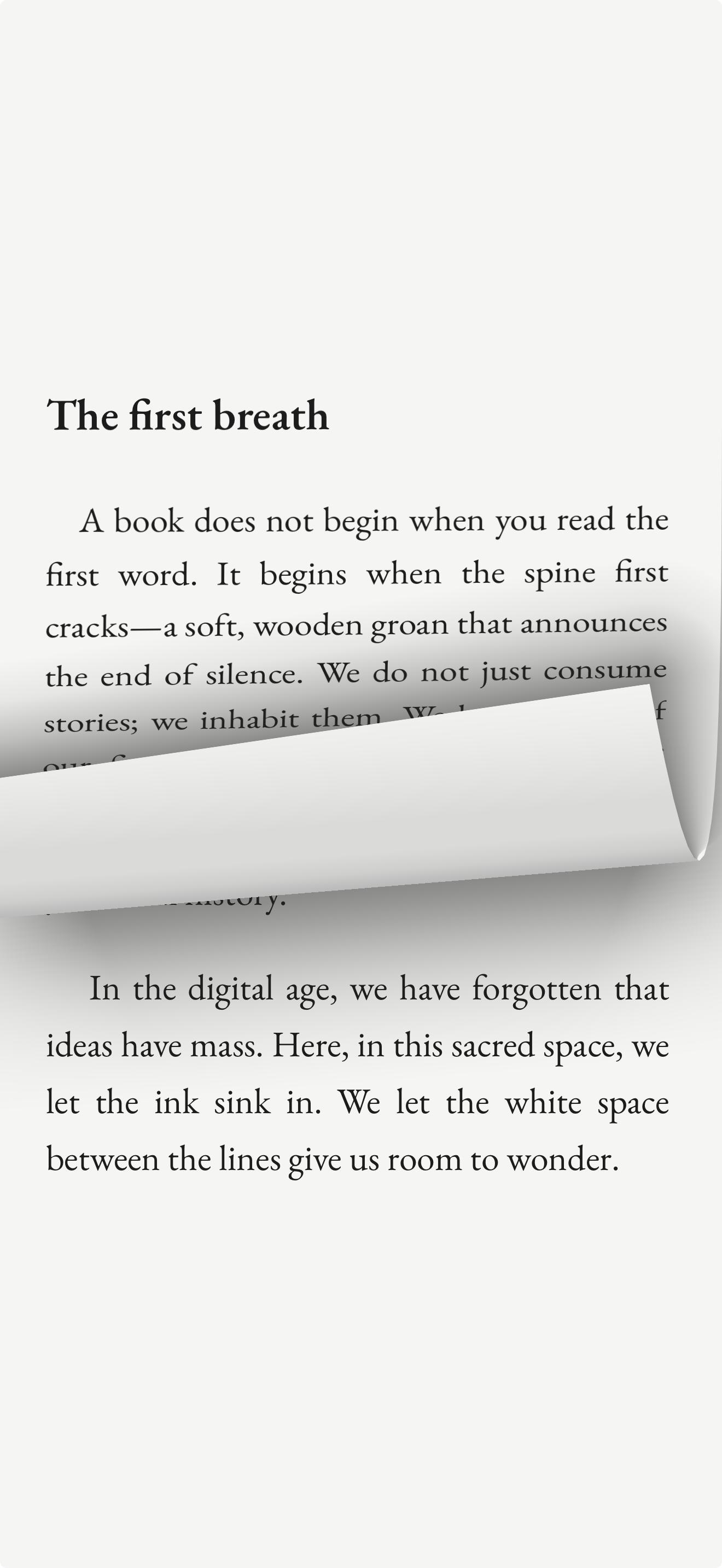 leaf reader screen showing a quiet page-turn reading mode